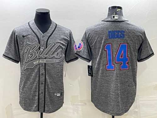 Men%27s Buffalo Bills #14 Stefon Diggs Gray With Patch Cool Base Stitched Baseball Jersey